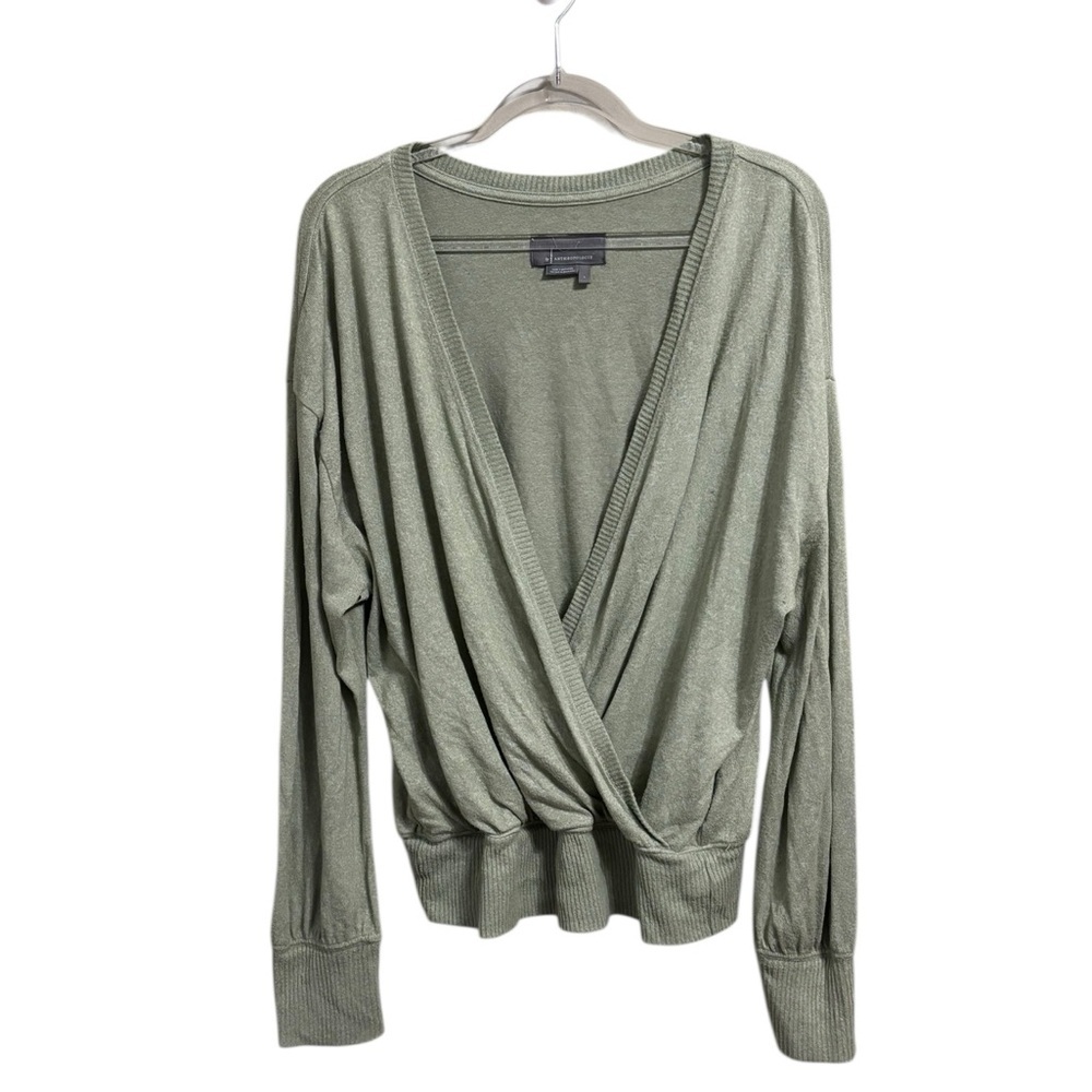 Anthropologie Sz Lg Green Rocio Surplice Top - Picture 2 of 8